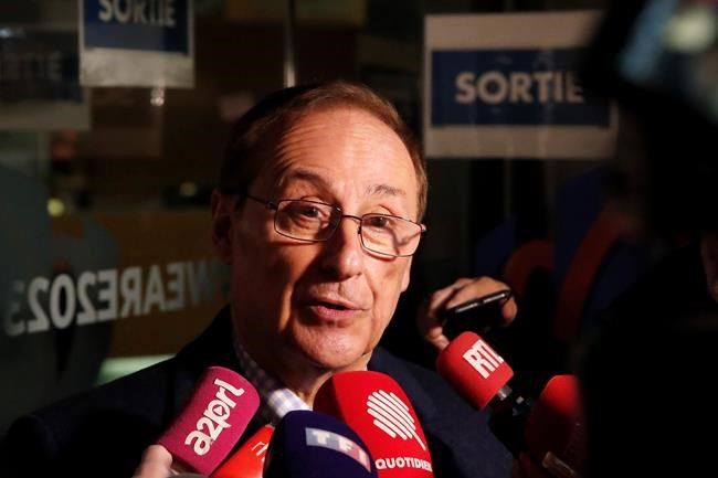 President of the French Federation of Figure Skating Didier Gailhaguet speaks to the media, after his meeting with French Sports minister, in Paris, Monday, Feb. 3, 2020. Gailhaguet has been summoned during a meeting with the country's sports minister following a string of accusations of sexual abuse against Ice skating coach Gilles Beyer. (AP Photo/Francois Mori)
