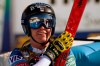 United States' Breezy Johnson gestures after she gets to the finish area after completing the women's downhill, at the alpine ski World Championships in Cortina d'Ampezzo, Italy, Saturday, Feb. 13, 2021. (AP Photo/Giovanni Auletta)