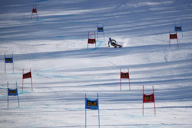 United States' Mikaela Shiffrin competes during an alpine ski, World Cup women's giant slalom in Sestriere, Italy, Saturday, Jan. 18, 2020. (AP Photo/Marco Trovati)