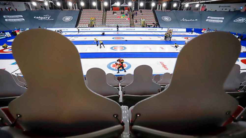 Cardboard cut-out fans watch the action from the stands at the 2021 Scotties Tournament of Hearts in Calgary, Alta. This year, Curling Canada says because of COVID-19 concerns its “erring on the side of caution” and not allowing any fans or media into the arena during the round robin portion of the competition.THE CANADIAN PRESS/Jeff McIntosh
