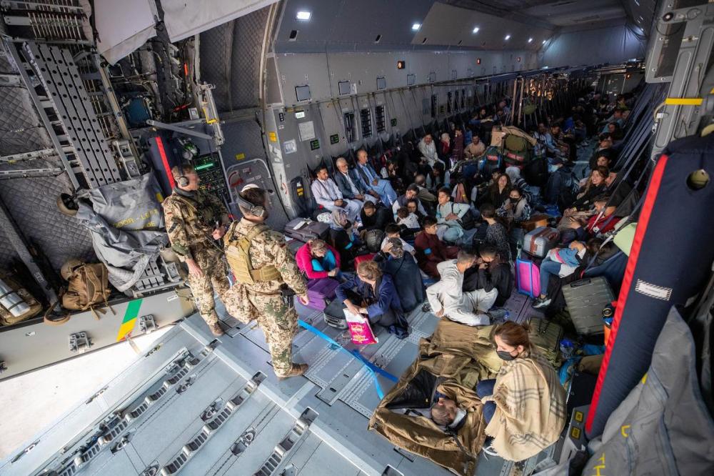 Handout - Bundeswehr via GETTY IMAGES
One of three German military planes carries some 131 people from Kabul airport to the Uzbek capital of Tashkent before reaching their final destination in Germany.