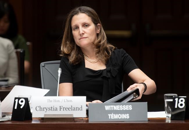 Deputy Prime Minister and Minister of Intergovernmental Affairs Chrystia Freeland waits to appear before the House of Commons Standing Committee on International Trade Tuesday February 18, 2020 in Ottawa. Freeland says she wants to make Canada's trade negotiations more
