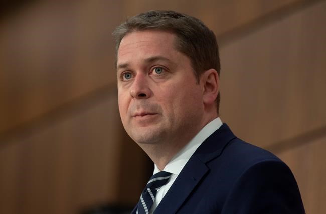 Conservative leader Andrew Scheer listens to a question during a news conference in Ottawa, Monday, April 27, 2020. THE CANADIAN PRESS/Adrian Wyld