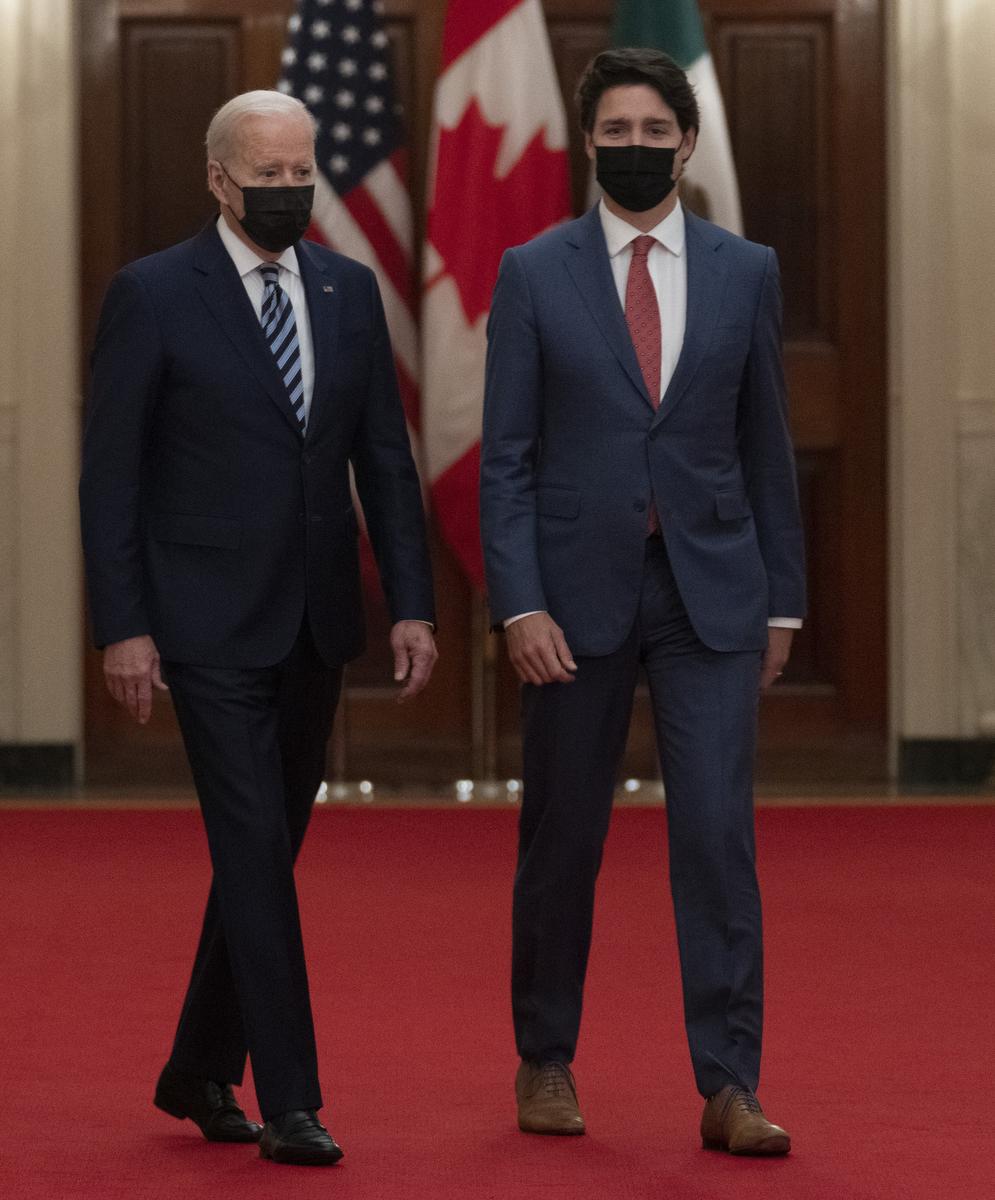 Adrian Wyld - THE CANADIAN PRESS
U.S. President Joe Biden and Prime Minister Justin Trudeau walk to the North American leaders’ summit on Nov. 18, 2021 in Washington.