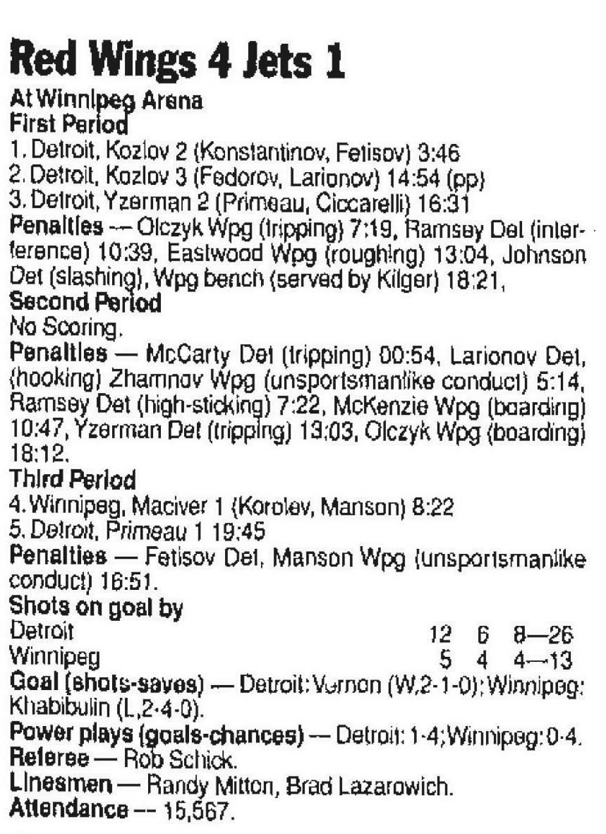 The score box from the last Jets game.