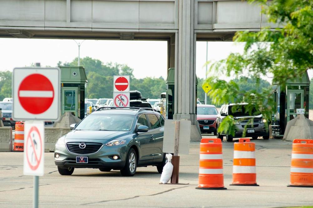 Eduardo Lima - The Canadian Press
Cars cross the border into Canada, in Niagara Falls, Ont., on Monday. American citizens and permanent residents are now allowed to enter Canada for non-essential purposes if they can provide proof that they’ve been fully vaccinated for at least 14 days.