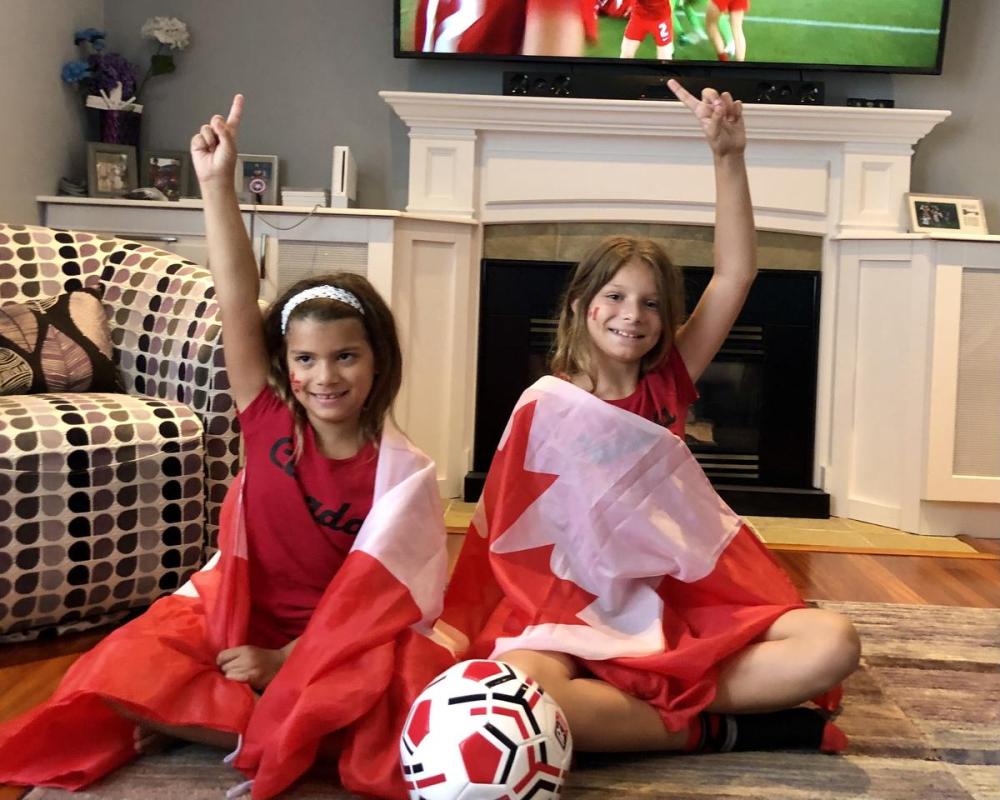 - Supplied
Georgia and Charlotte celebrate Team Canada's historic gold-medal win. Ice cream time!