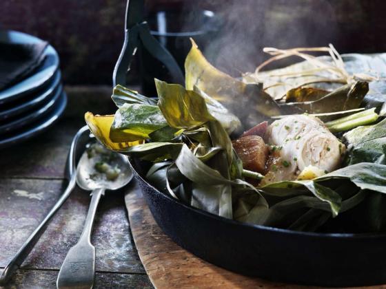 - James TseWrapping the fish is straightforward, writes Chef Mark McEwan. “Pretend you’re wrapping a present and be as exact as you can to prevent leakage of the coconut milk. When you open it at your table, all the scents fill the air!”