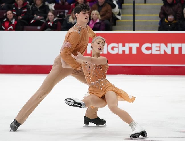 Piper Gilles and Paul Poirier compete during the senior ice dance free program at the 2020 Canadian Tire National Skating Championships in Mississauga, Ont., on Saturday, January 18, 2020. THE CANADIAN PRESS/Hans Deryk
