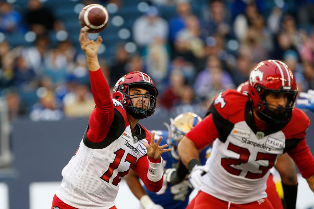 THE CANADIAN PRESS
Calgary QB Jake Maier completed 30 of 39 passing attempts for 307 yards. (John Woods / The Canadian Press)