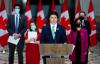 Sean Kilpatrick - THE CANADIAN PRESS
Prime Minister Justin Trudeau speaks as he is joined by Minister of Immigration, Refugees and Citizenship, Sean Fraser, left to right, Deputy Prime Minister and Minister of Finance Chrystia Freeland, Minister of National Defence Anita Anand, and Minister of Natural Resources Jonathan Wilkinson during a news conference in Ottawa on Monday, Feb. 28, 2022, in response to the Ukraine crisis.