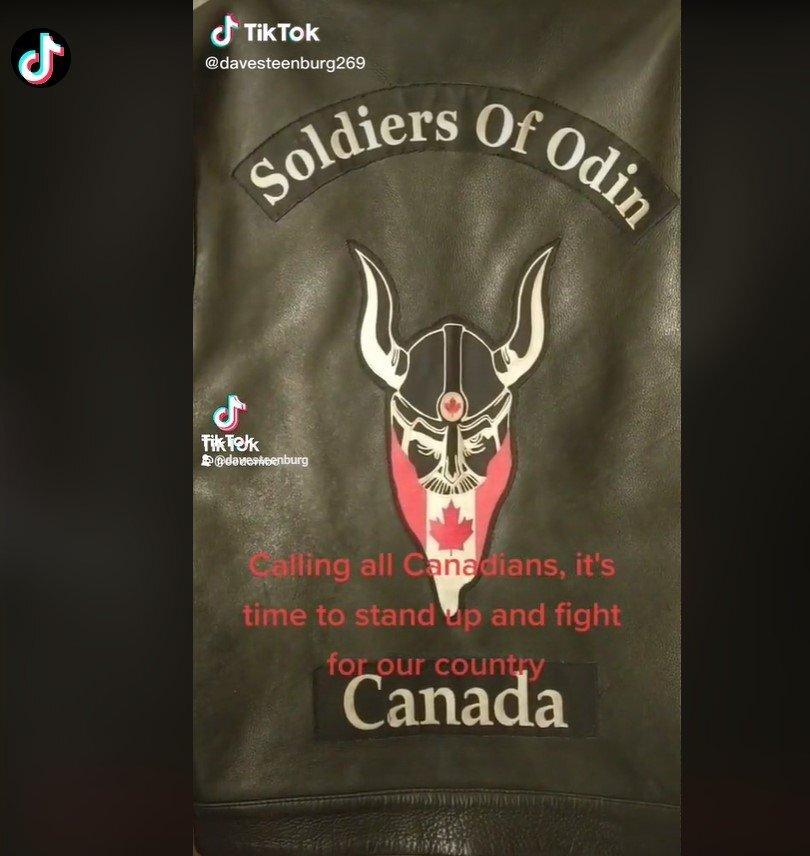 The Soldiers of Odin logo was featured in a December Tiktok video by convoy protest leader Dave Steenburg.