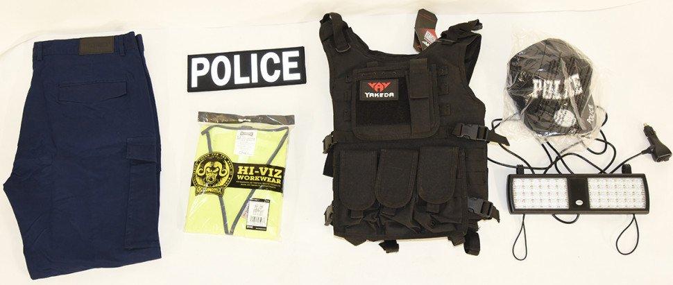 Police-related items seized from Eric Wildman's vehicle. (RCMP handout)
