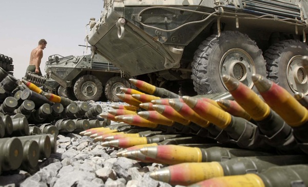 JOE BRYKSA/WINNIPEG FREE PRESS
WINNIPEG OUT-Panjwayi District, Afghanistan- Members from the 2nd Battalion Princess Patricia’s Light Infantry B Company from Shilo, Manitoba take stock of ammunition including large rounds for the 25mm cannon for the LAV-3 armoured vehicles at a forward operating camp in the Panjwayi District of Afghanistan Wednesday night- Aug 06, 2008