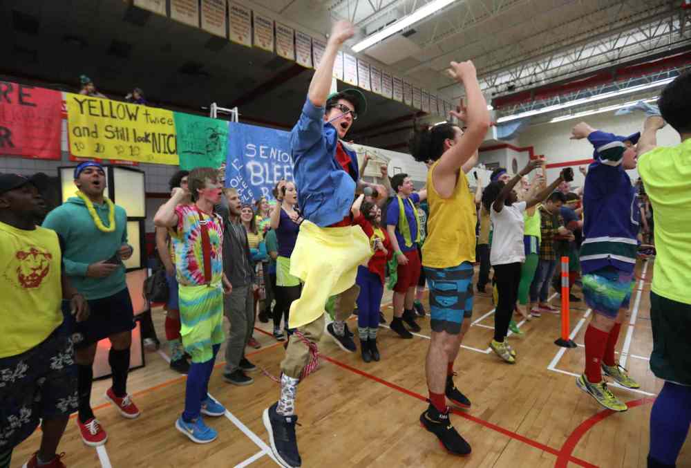 Grade 12: Noah cheers for his team during spirit week in Feb at Glenlawn Collegiate. (Ruth Bonneville / Winnipeg Free Press)