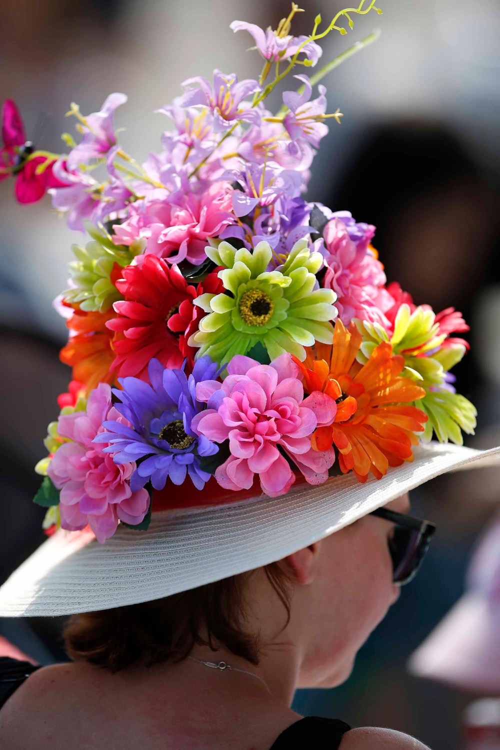 A tall floral hat.