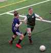 PHIL HOSSACK / WINNIPEG FREE PRESS
U10 Girls Ð Bonivital SC player Krisanna Fedoruk defends against an attacking FC Northwest player Logan Waller who scored both FCNW goals in a 2-0 victory.