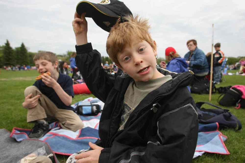 Grade 2: Students goof around with friends during a school outing to St. Vital Park. (Ruth Bonneville / Winnipeg Free Press)