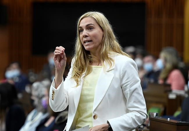 Minister of Sport Pascale St-Onge rises during Question Period in the House of Commons on Parliament Hill in Ottawa on Thursday, June 9, 2022. THE CANADIAN PRESS/Justin Tang