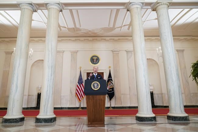 President Joe Biden speaks at the White House in Washington, Friday, June 24, 2022, after the Supreme Court overturned Roe v. Wade. (AP Photo/Andrew Harnik)