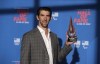 In a photo provided by the U.S. Olympic & Paralympic Committee, Michael Phelps attends the U.S. Olympic and Paralympic Hall of Fame induction ceremony in Colorado Springs, Colo., Friday, June 24, 2022. (Mark Reis/U.S. Olympic & Paralympic Committee via AP)