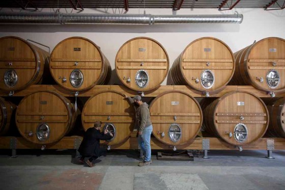 Low Life Barrel House owners, Tyler Birch (right) and Adam Carson (left), check out the progress of their brewery being built. (Mike Deal / Winnipeg Free Press files)See Ben Sigurdson story211104 - Thursday, November 04, 2021.