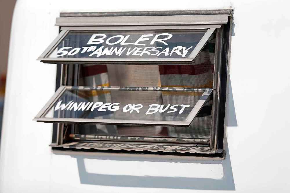 More than one trailer was tagged 'Winnipeg or bust'.