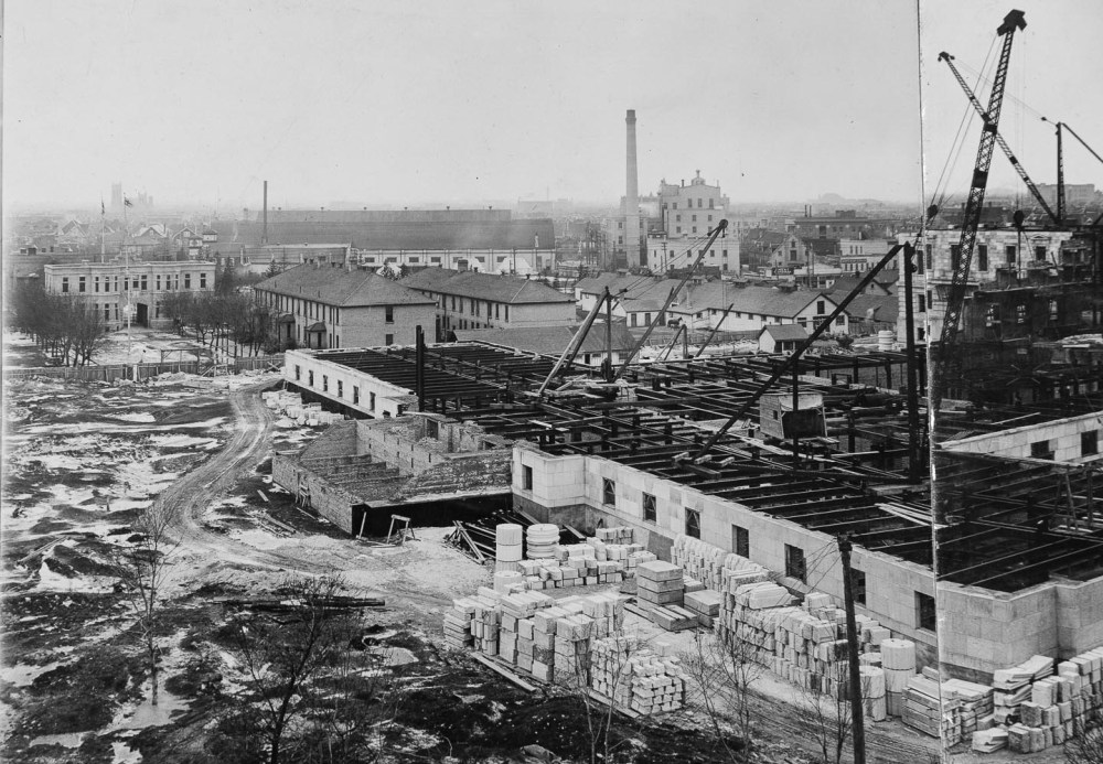 Legislature construction site in March 1915 (Archives of Manitoba).