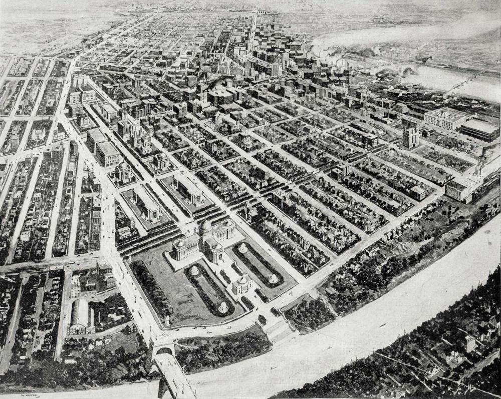 In 1913, Saskatchewan artist James Henderson drew up these City Beautiful-inspired plans for Winnipeg's legislature grounds, Broadway and what is now Memorial Boulevard.