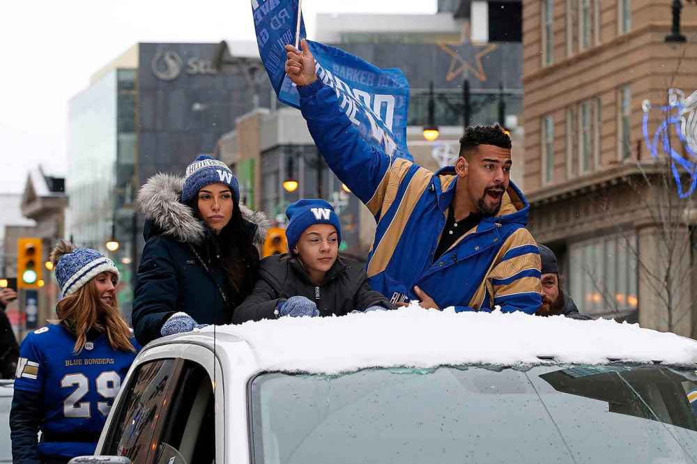 CP
Winnipeggers are crowding the downtown streets Tuesday, Nov. 26, 2019, to celebrate with Andrew Harris and other players the end of a Grey Cup drought that lasted almost three decades. The city is hosting a parade this afternoon after the Winnipeg Blue Bombers won their 11th Grey Cup with a 33-12 victory over the Hamilton Tiger-Cats on Sunday in Calgary. THE CANADIAN PRESS/John Woods