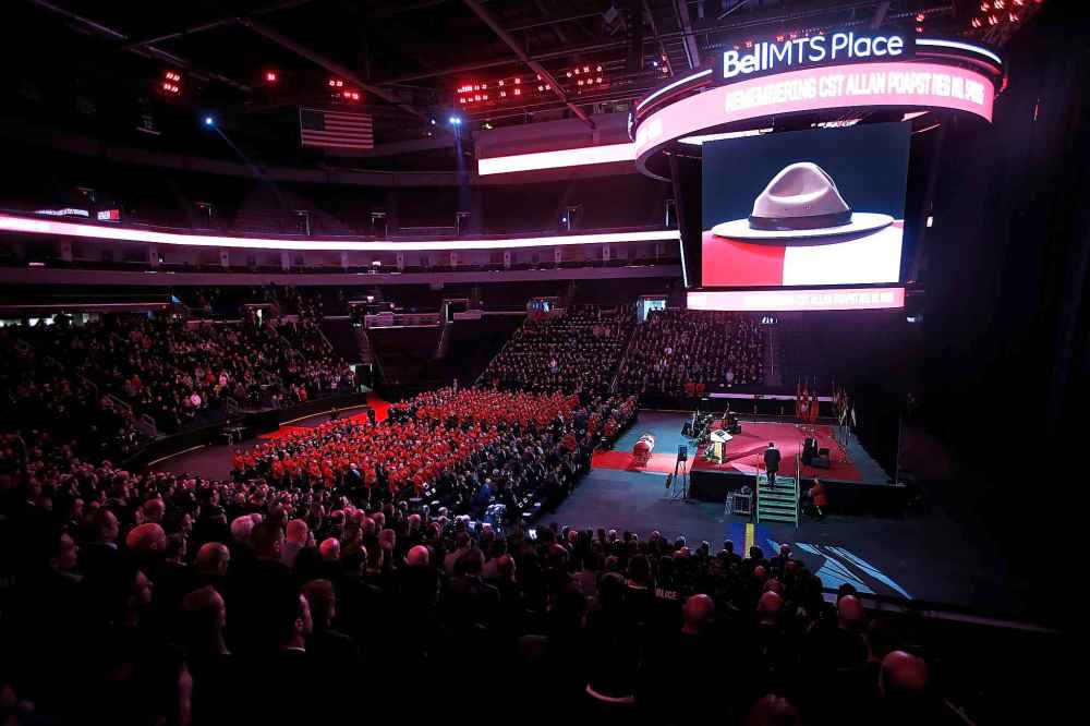 The regimental funeral for Const. Poapst took place at Bell MTS Place. (John Woods / The Canadian Press)