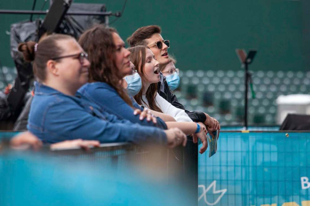 Fans sing along to William Prince during his afternoon performance. (Daniel Crump / Winnipeg Free Press)