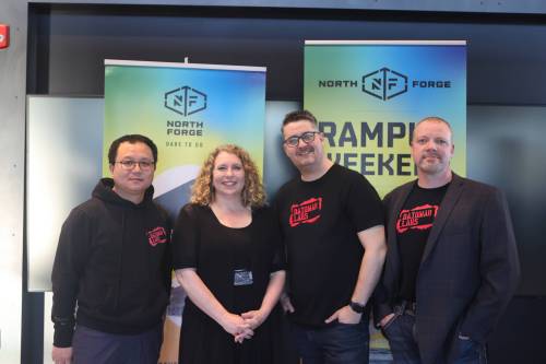 Supplied
From left: Hao (Dirk) Wang, Datomar’s vice-president consulting, Joelle Foster, CEO of North Forge, Dustin Refvik, CEO of Datomar, and Scott McCrea, Datomar’s chief operating officer. Venture studios are becoming increasingly popular.
