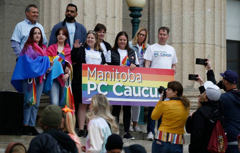 Premier Heather Stefanson spoke at the rally but didn't walk in the Pride Parade. (John Woods / Winnipeg Free Press files)