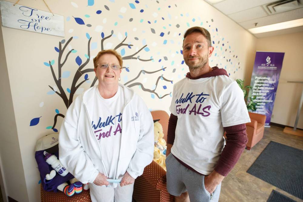 MIKE DEAL / WINNIPEG FREE PRESS
Diana Rasmussen (left), executive director for ALS Society of Manitoba with Kevin Rosen (right) who was recently diagnosed with ALS will be taking part in the Walk to end ALS on June 18 at Assiniboine Park. See Katie May story 220609 - Thursday, June 09, 2022.