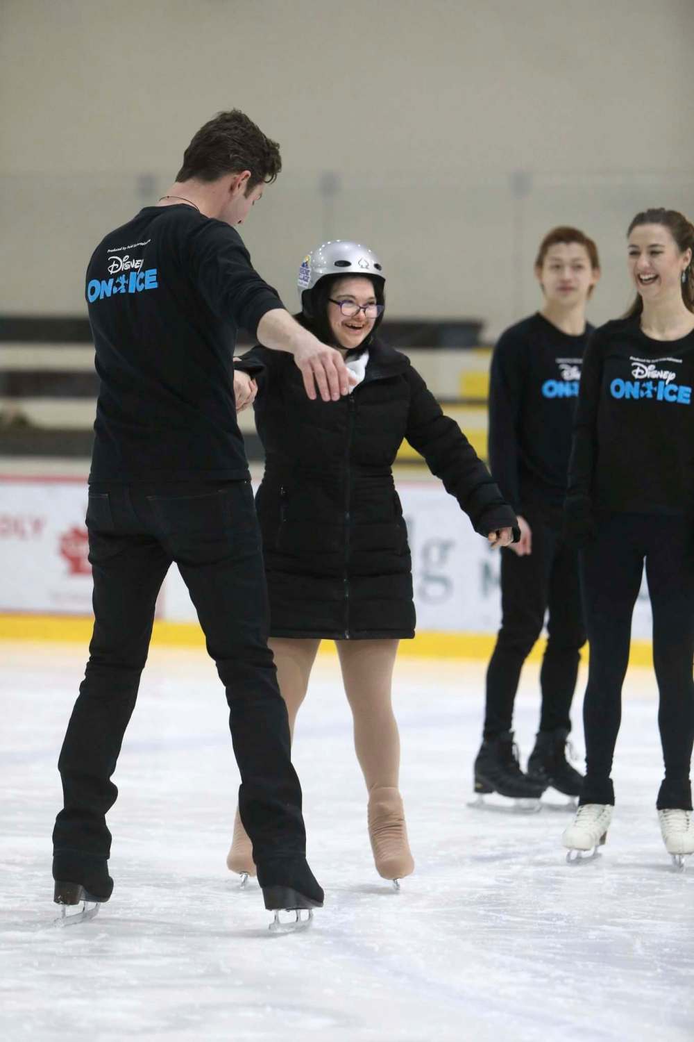 Ruth Joseph shows off some of her figure skating skills to the performers.