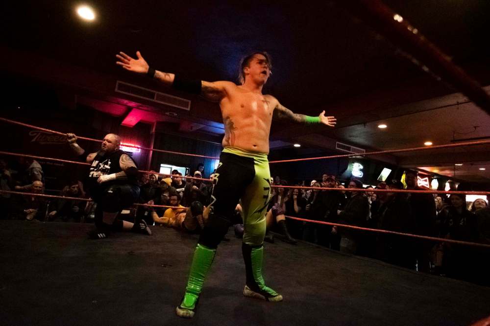 Jack Pride fires up the audience during the Half Pints Six Pack Challenge match.