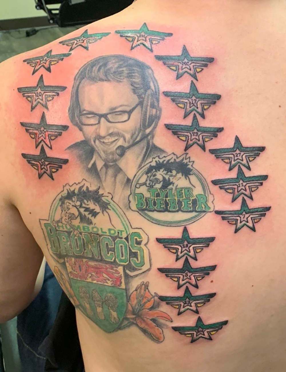 Brandon Bieber’s honours brother and team broadcaster Tyler Bieber. (Marilyn Hay photo)