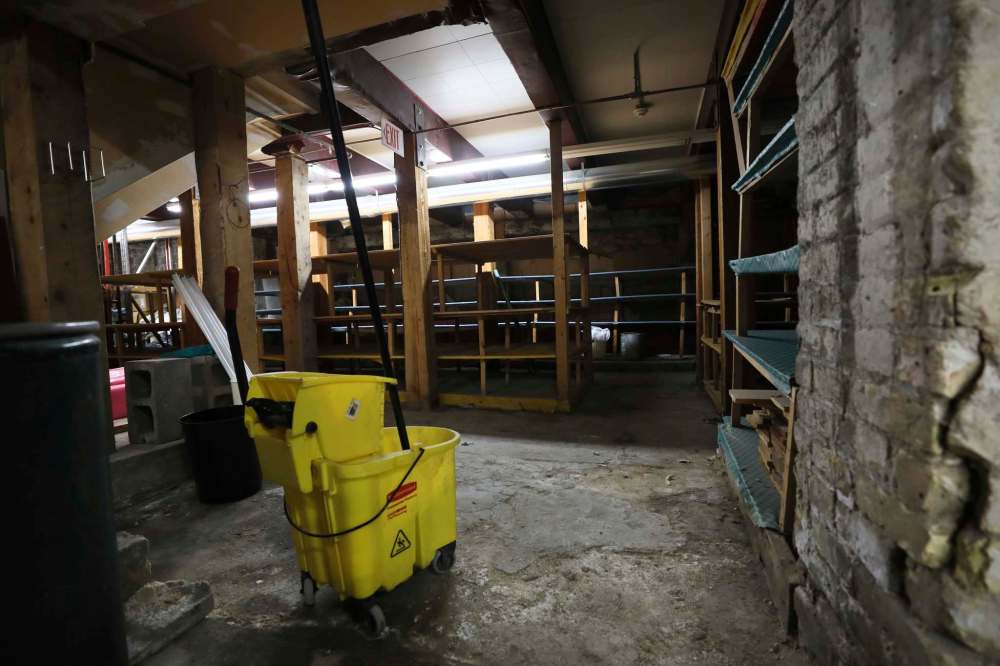 View of the century-old foundation walls in the basement.