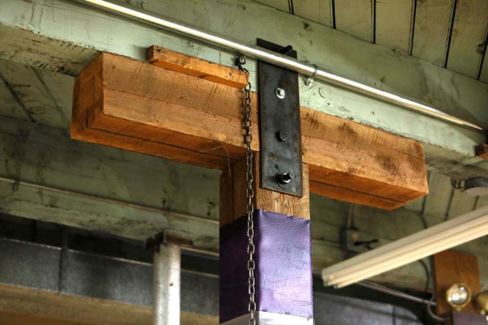 A reinforced beam in the basement.