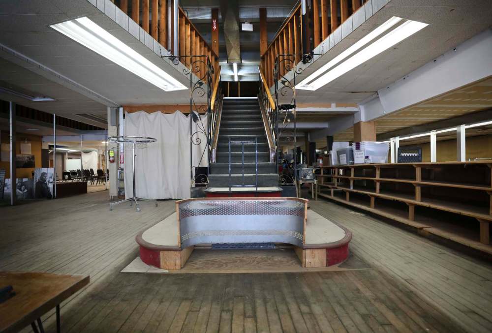 Looking up to the mezzanine level.