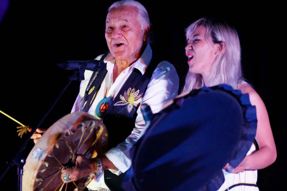 Singers perform at the First Nations pavilion.