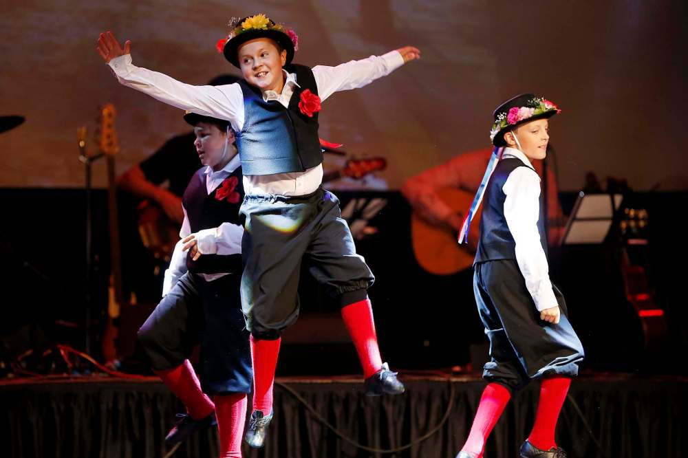 Dancers perform at the United Kingdom pavilion.