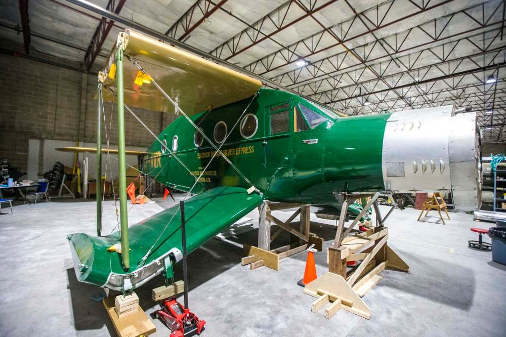 The warehouse where exhibits are being conserved, restored and prepared for the Western Canadian Aviation Museum.
