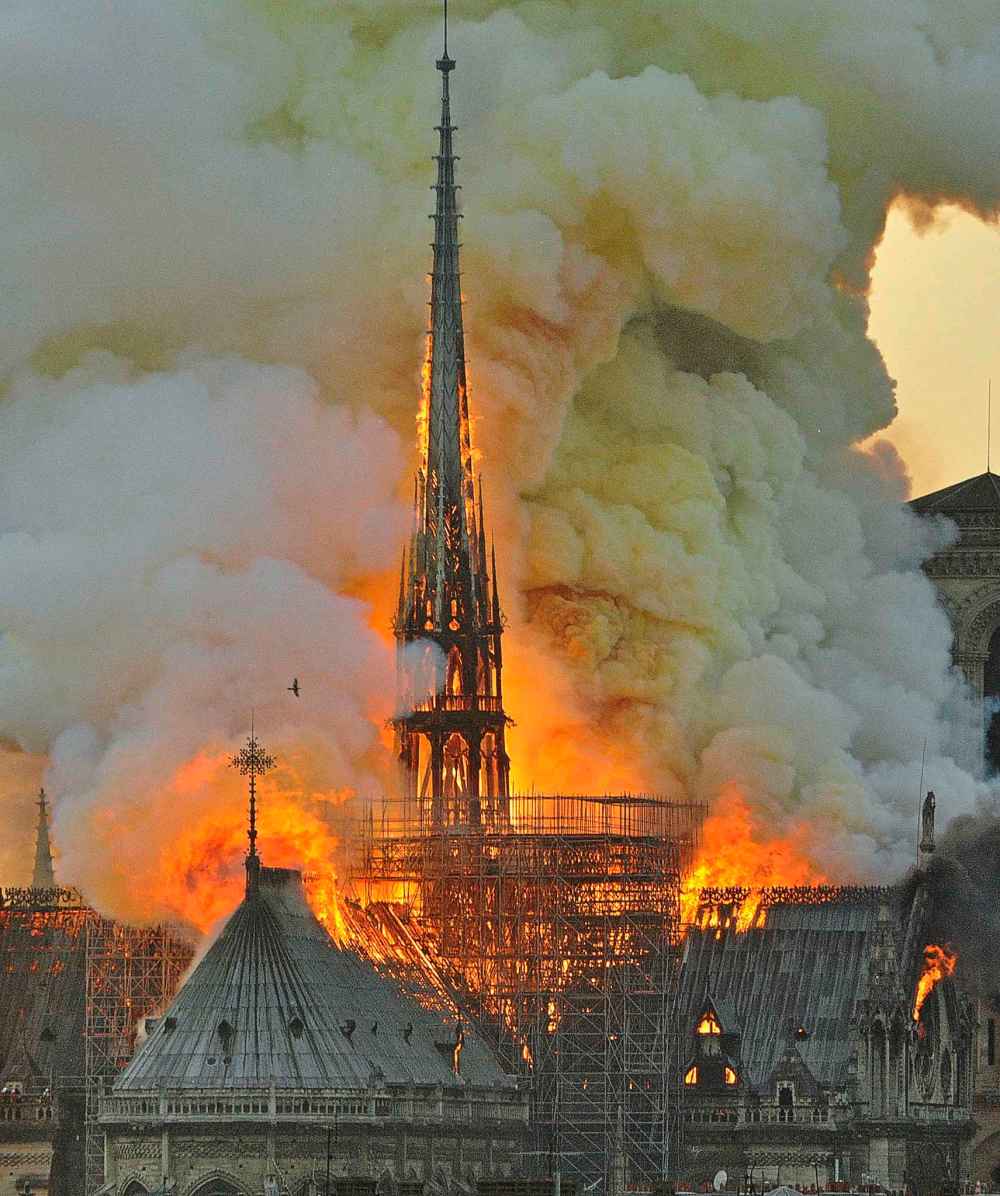 The inferno destroyed Notre Dame's spire and its roof but spared its twin medieval bell towers. (Thierry Mallet / The Associated Press)