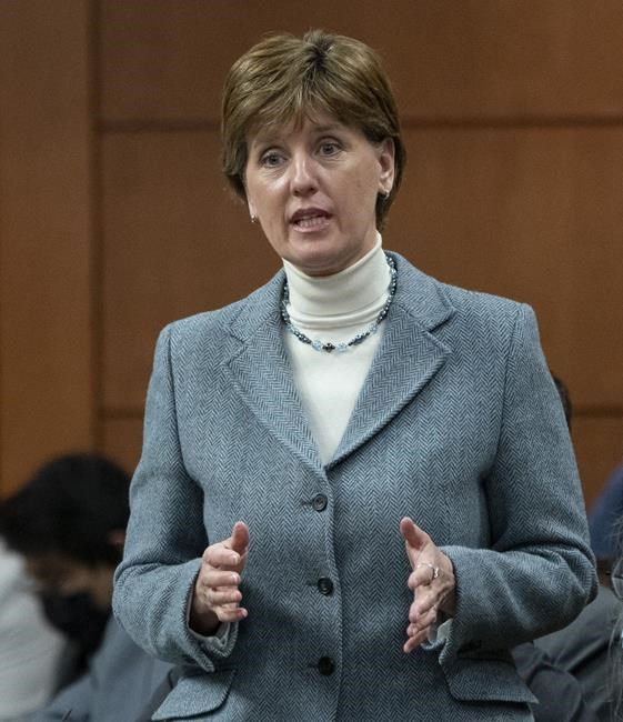 Agriculture and Agri-Food Minister Marie-Claude Bibeau rises during Question Period, Monday, April 25, 2022 in Ottawa. Agriculture Minister Marie-Claude Bibeau says Canada is sending seeds to Ukraine including buckwheat, a fast-growing crop.THE CANADIAN PRESS/Adrian Wyld