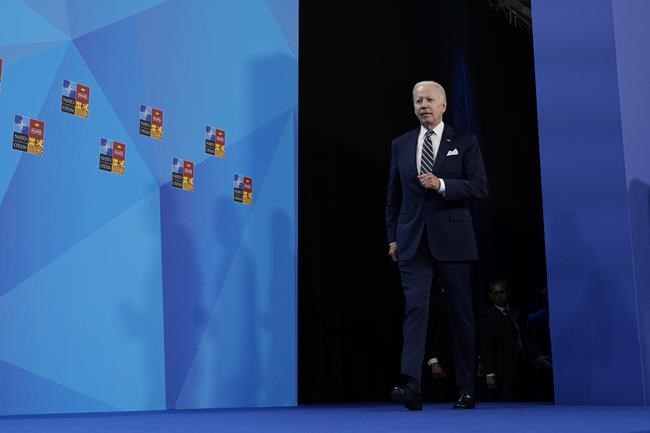 President Joe Biden walks out to hold a news conference on the final day of the NATO summit in Madrid, Thursday, June 30, 2022. (AP Photo/Susan Walsh)