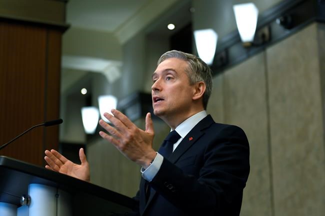 Minister of Innovation, Science and Industry Francois-Philippe Champagne speaks during an announcement on Parliament Hill in Ottawa, on Thursday, June 16, 2022. THE CANADIAN PRESS/Justin Tang