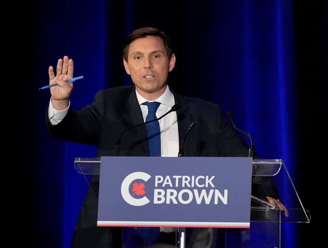 Conservative leadership hopeful Patrick Brown takes part in the Conservative Party of Canada French-language leadership debate in Laval, Que., Wednesday, May 25, 2022. THE CANADIAN PRESS/Ryan Remiorz