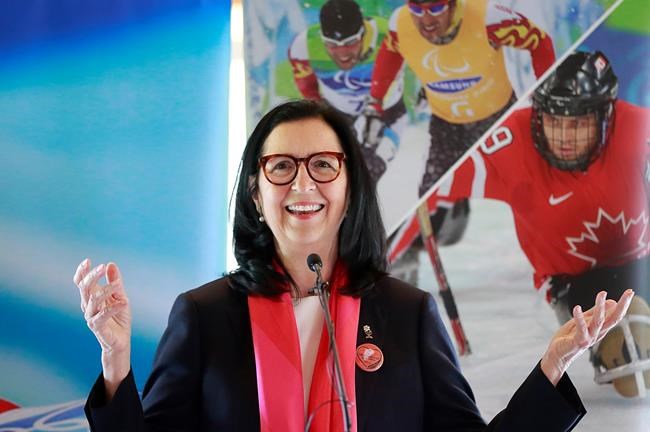 Tricia Smith, President of the Canadian Olympic Committee, takes part in a joint press conference between the Canadian Olympic Committee, the Four Host First Nations, and the cities of Vancouver and Whistler where the “hosting concept